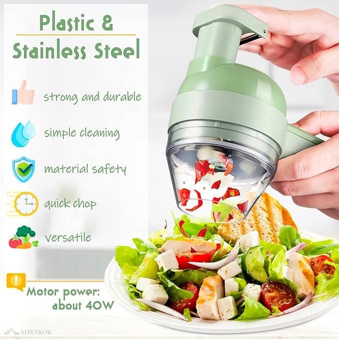 4-in-1 Portable Electric Veggie Cutter – Slice, Chop & Grind in Seconds!