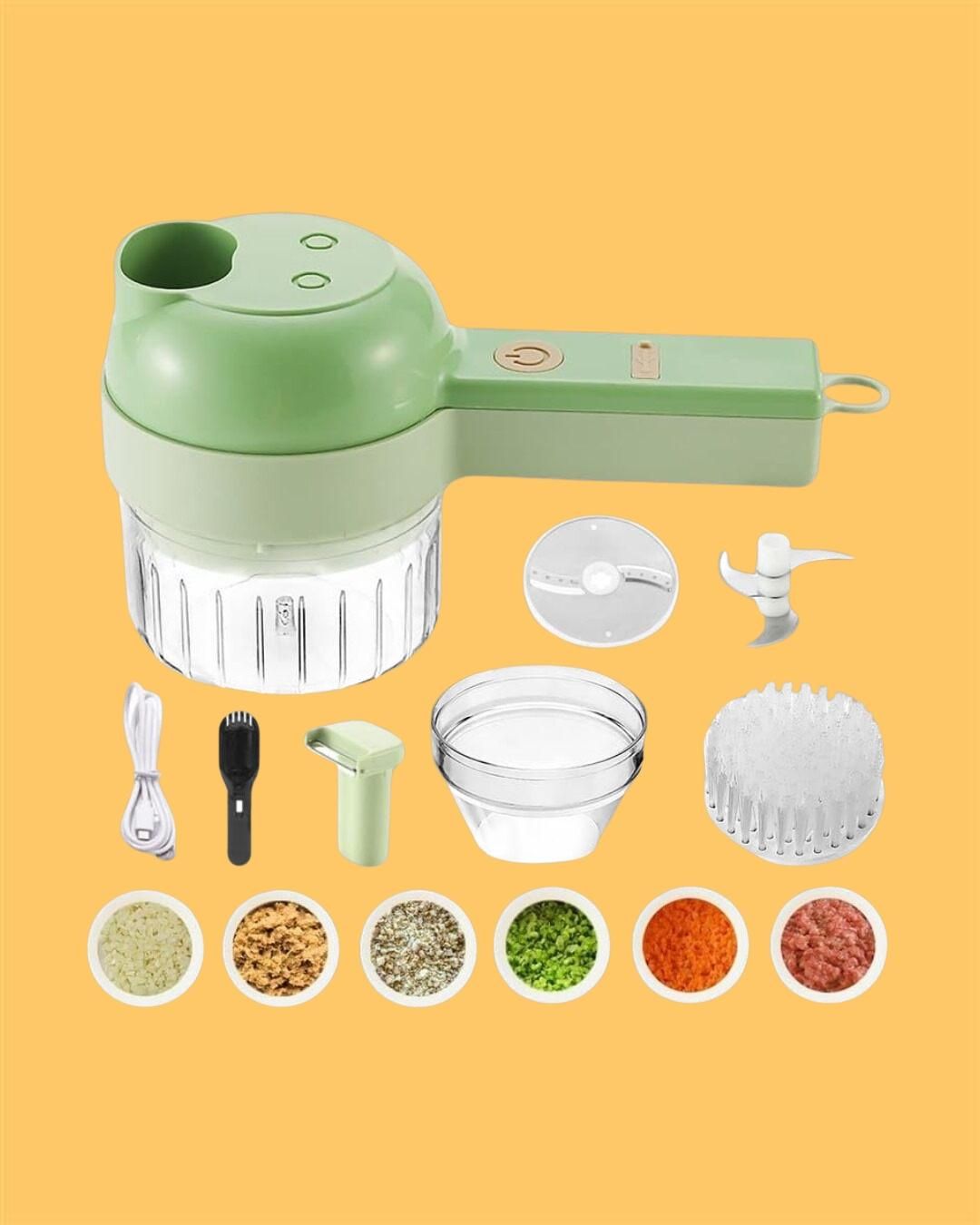 4-in-1 Portable Electric Veggie Cutter – Slice, Chop & Grind in Seconds!