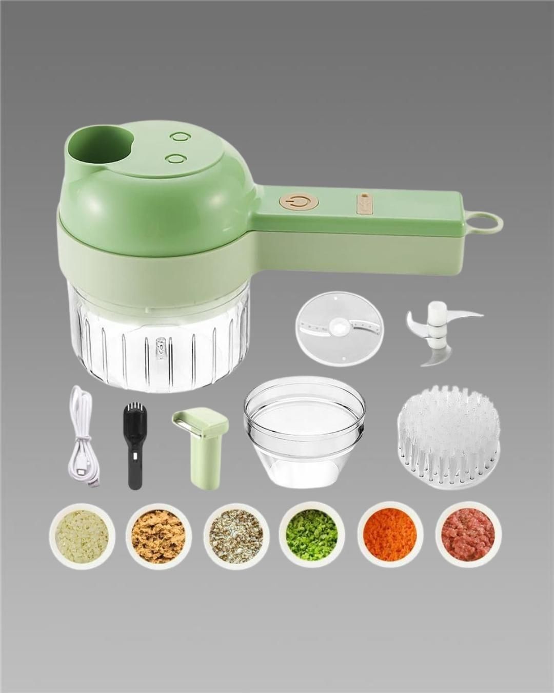 4-in-1 Portable Electric Veggie Cutter – Slice, Chop & Grind in Seconds!